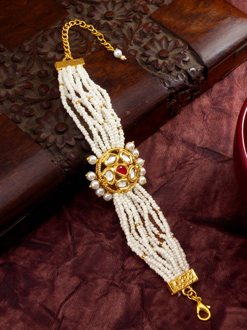 gold floral kundan bracelet