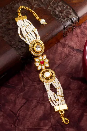 traditional pearl kundan bracelet