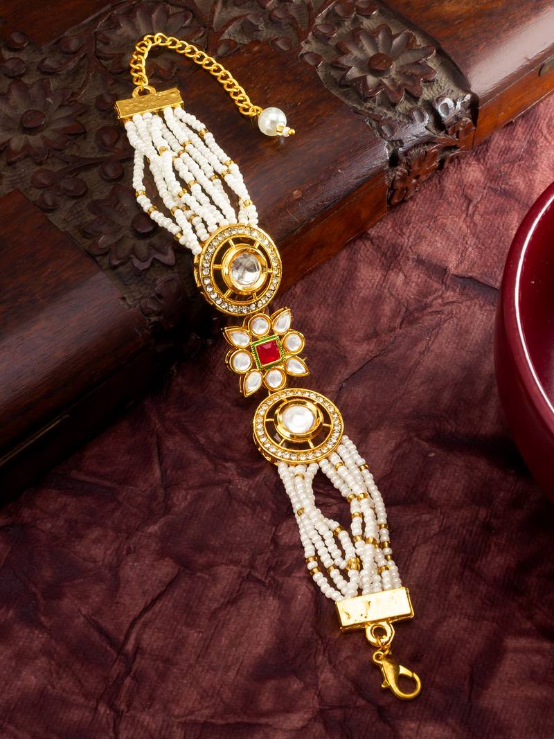 traditional pearl kundan bracelet