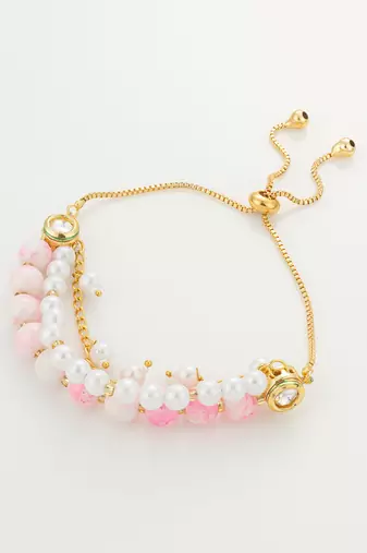 pink beaded layered bracelet