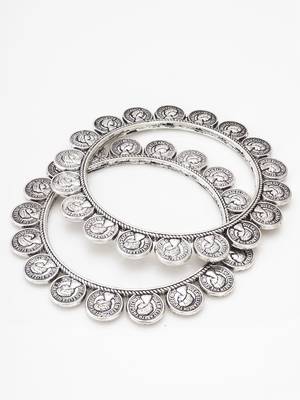 oxidized coin motif bangle set 3
