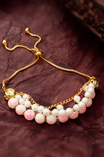 pink beaded layered bracelet