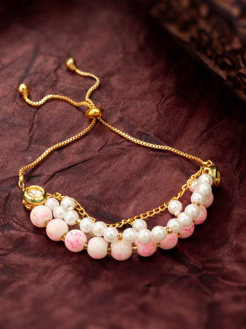 pink beaded layered bracelet