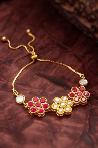 floral kundan adjustable bracelet
