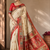 cream-red digital printed saree with contrast colour blouse dola silk saree