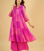 Women's fuchsia pink tiered kurta set