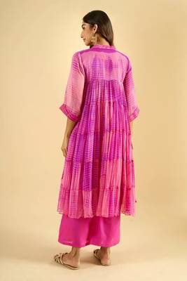 Women's fuchsia pink tiered kurta set 2