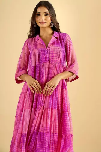 Women's fuchsia pink tiered kurta set