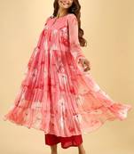 Women's blush pink printed tiered kurta set