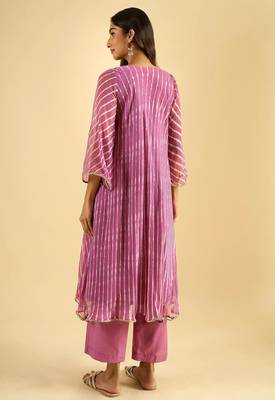 Women's orchid pink striped kurta set with dupatta 2