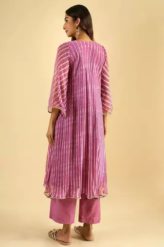 Women's orchid pink striped kurta set with dupatta