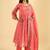 Women's coral pink striped anarkali kurta set with dupatta