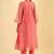 Women's coral pink striped anarkali kurta set with dupatta
