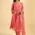 Women's coral pink striped anarkali kurta set with dupatta