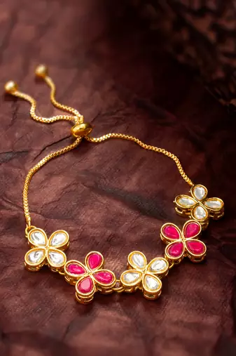 ruby floral kundan bracelet