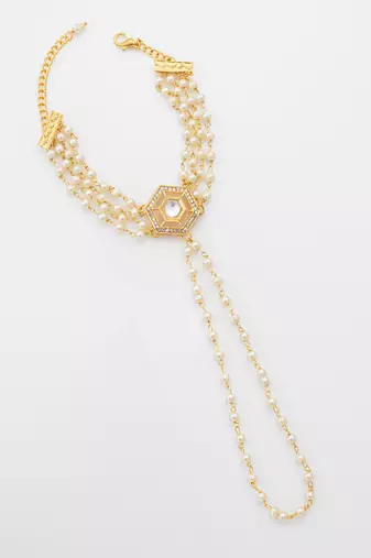 pearl kundan haathphool bracelet
