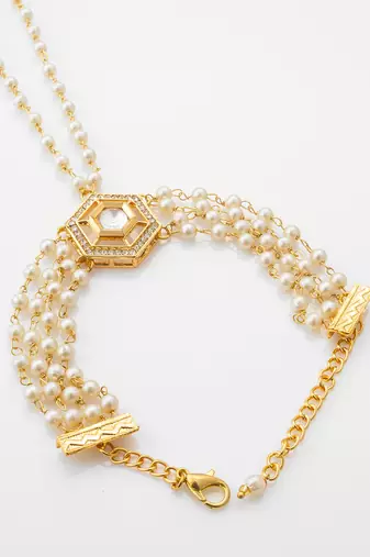 pearl kundan haathphool bracelet
