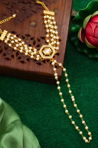 pearl kundan haathphool bracelet