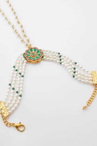 green kundan pearl haathphool