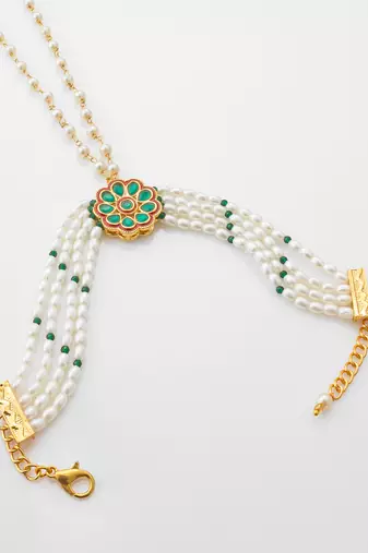 green kundan pearl haathphool