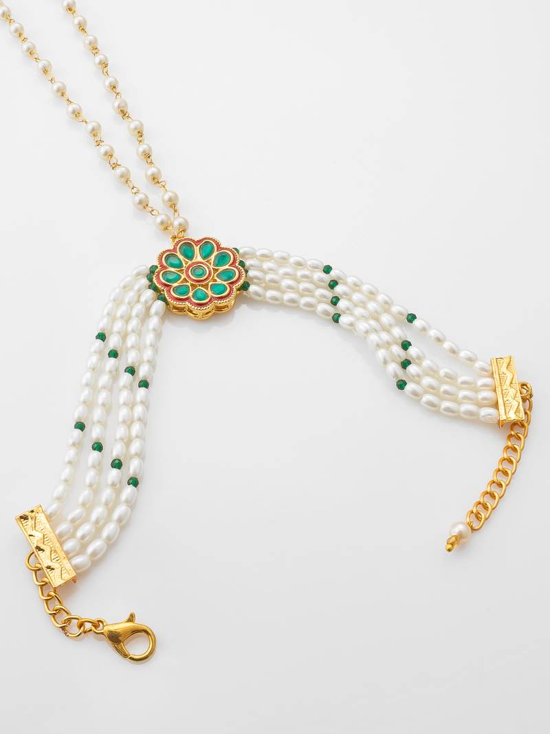 green kundan pearl haathphool