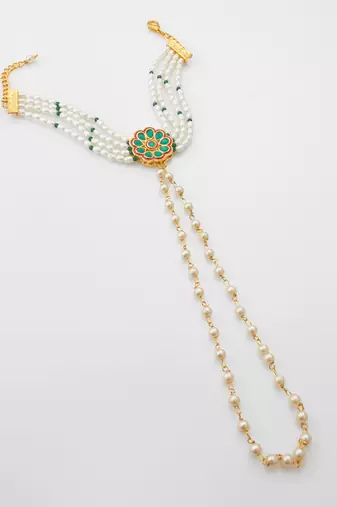 green kundan pearl haathphool