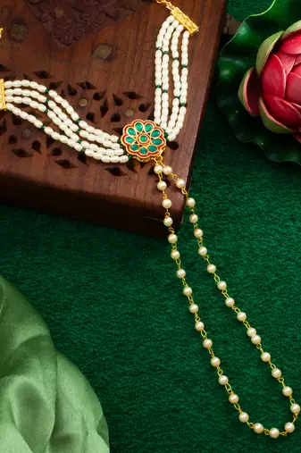 green kundan pearl haathphool