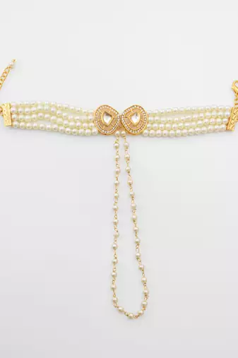 kundan pearl hand harness bracelet