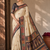 cream-brown digital printed saree with contrast colour blouse dola silk saree