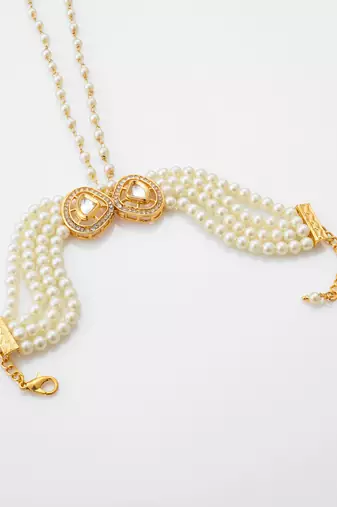 kundan pearl hand harness bracelet