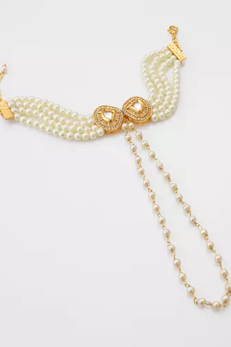 kundan pearl hand harness bracelet