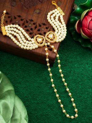 kundan pearl hand harness bracelet 1