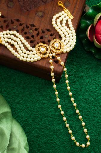 kundan pearl hand harness bracelet
