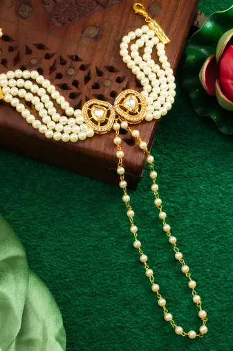 kundan pearl hand harness bracelet