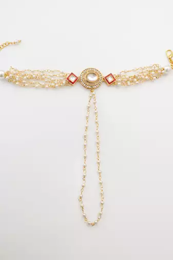white pearl kundan haathphool