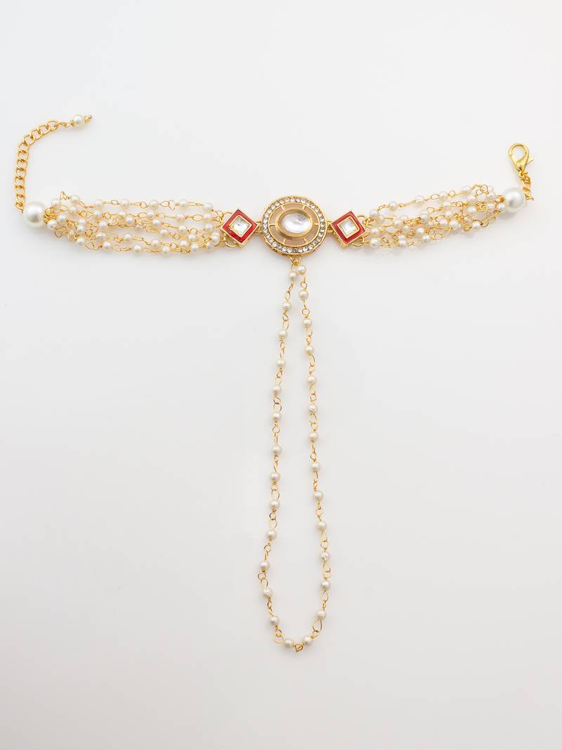 white pearl kundan haathphool