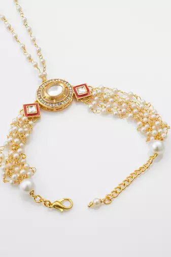 white pearl kundan haathphool