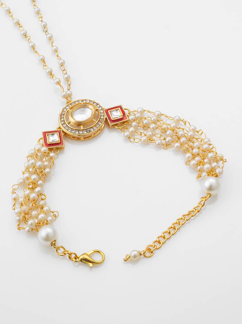 white pearl kundan haathphool