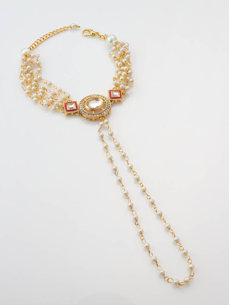 white pearl kundan haathphool