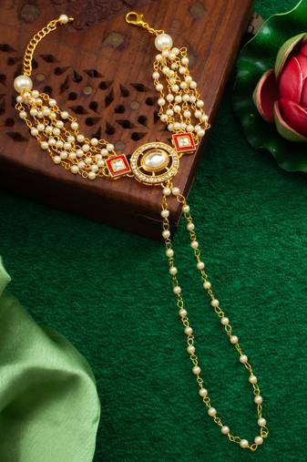 white pearl kundan haathphool