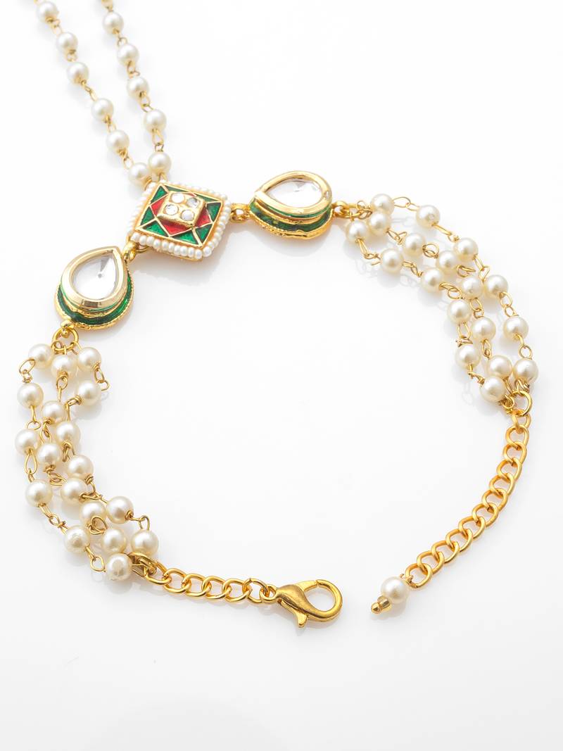 white beaded kundan haathphool