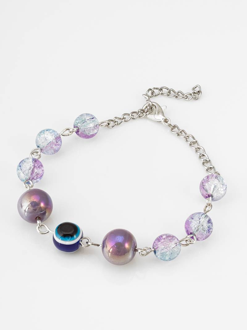 purple crackle evil eye bracelet
