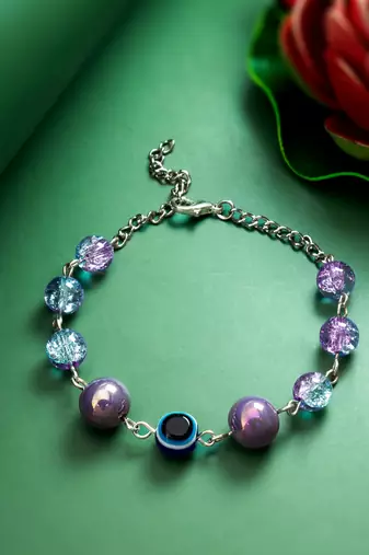 purple crackle evil eye bracelet