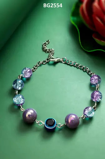 purple crackle evil eye bracelet