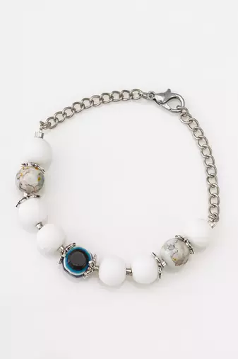 white beaded evil eye bracelet