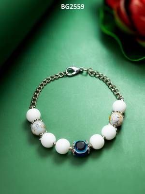 white beaded evil eye bracelet 1