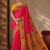 pink-yellow digital printed saree with contrast colour blouse dola silk saree