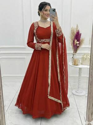 Mimi orange blooming   party wear embroidery  suit set 1