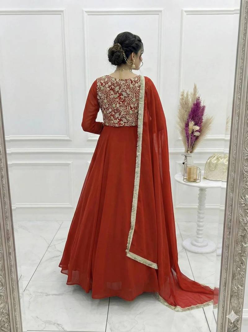 Mimi orange blooming   party wear embroidery  suit set