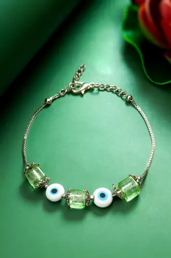 green crackle evil eye bracelet